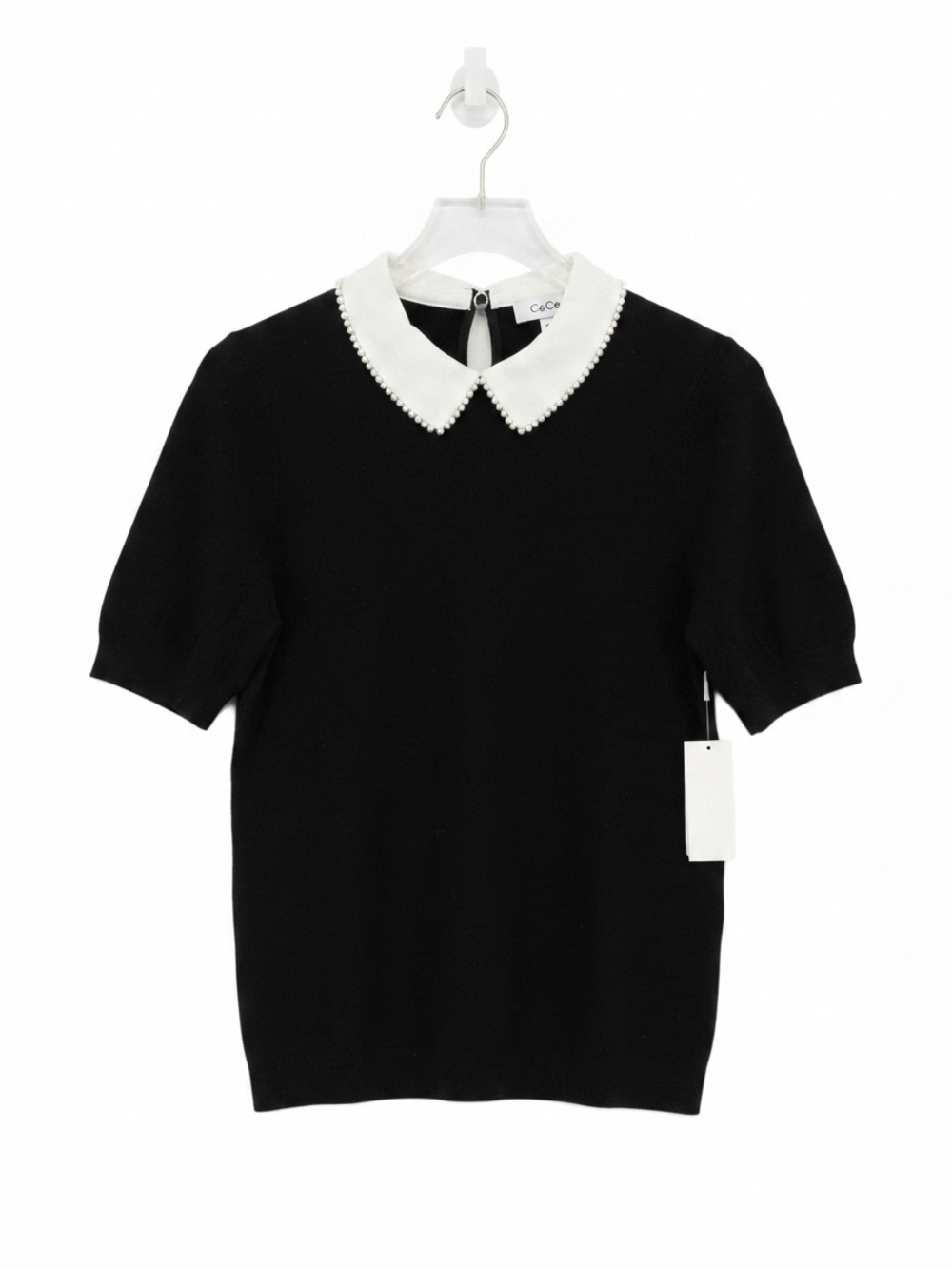CeCe Black Short-Sleeve Sweater with White Peter Pan Collar! Classic!  New